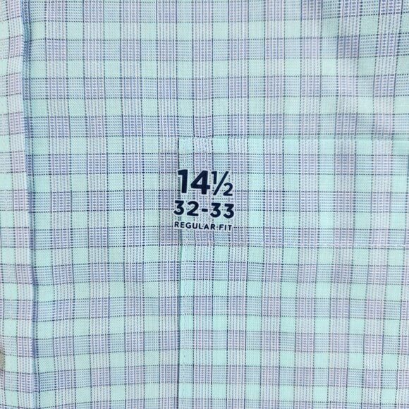 NWT Stafford Travel Button Up Shirt Green Blue Check 14.5 32/33 Regular Woven - Picture 10 of 16